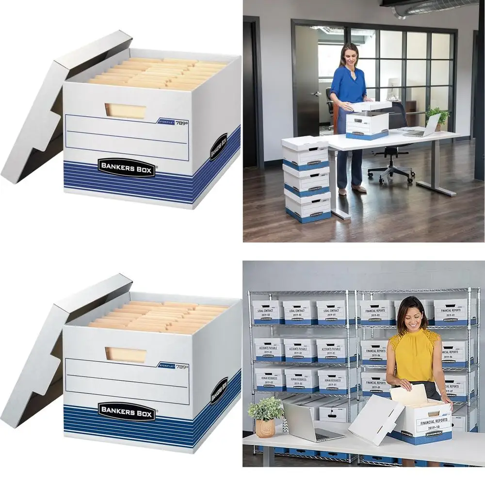 

Letter/Legal Size Storage Box, 12x15x10 Inches, Pack of 12, White and Blue