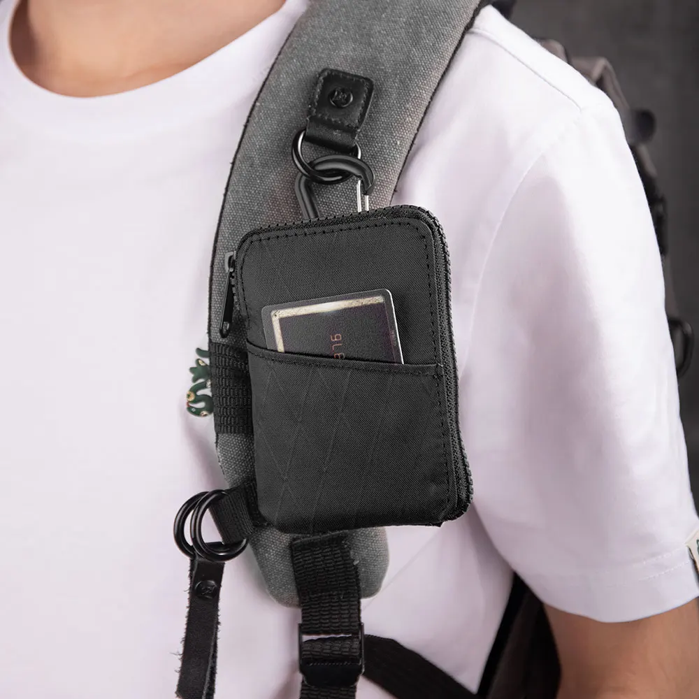 Чехол для карт на молнии — используется как кошелек для карт и мешочек для монет — вмещает 12-20 карт и наличных — с черным блоком Axoflux и RFID