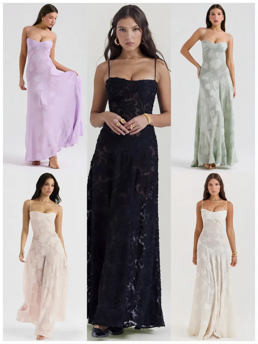 

Кружевные платья на бретелях во французском стиле, новинка, соблазнительные осенние жаккардовые платья феи, повседневная женская одежда средней длины для отпуска