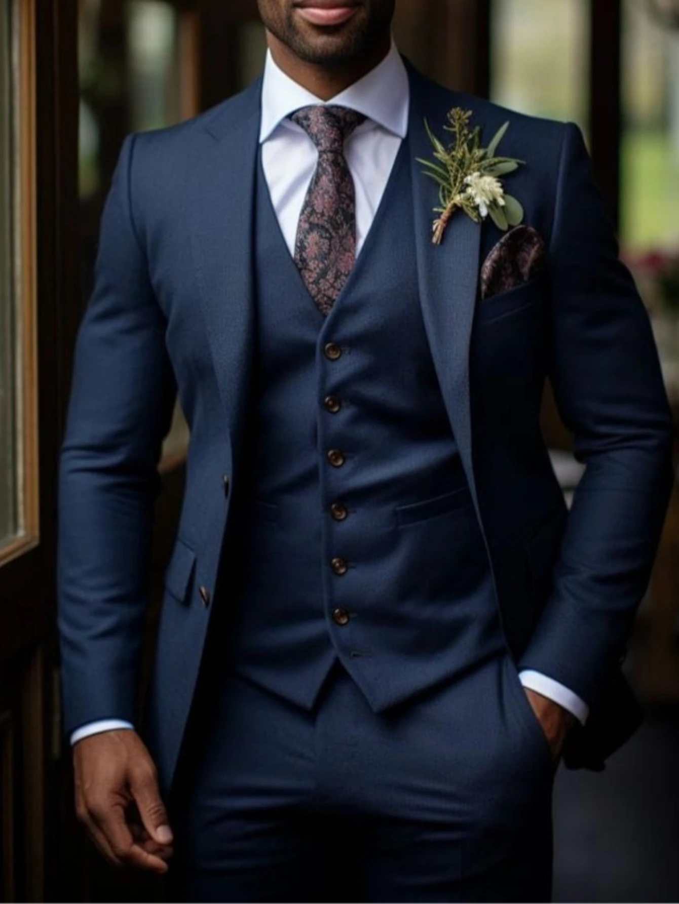 

Темно-синий мужской костюм-тройка для официальных мероприятий: идеальный крой для любого случая