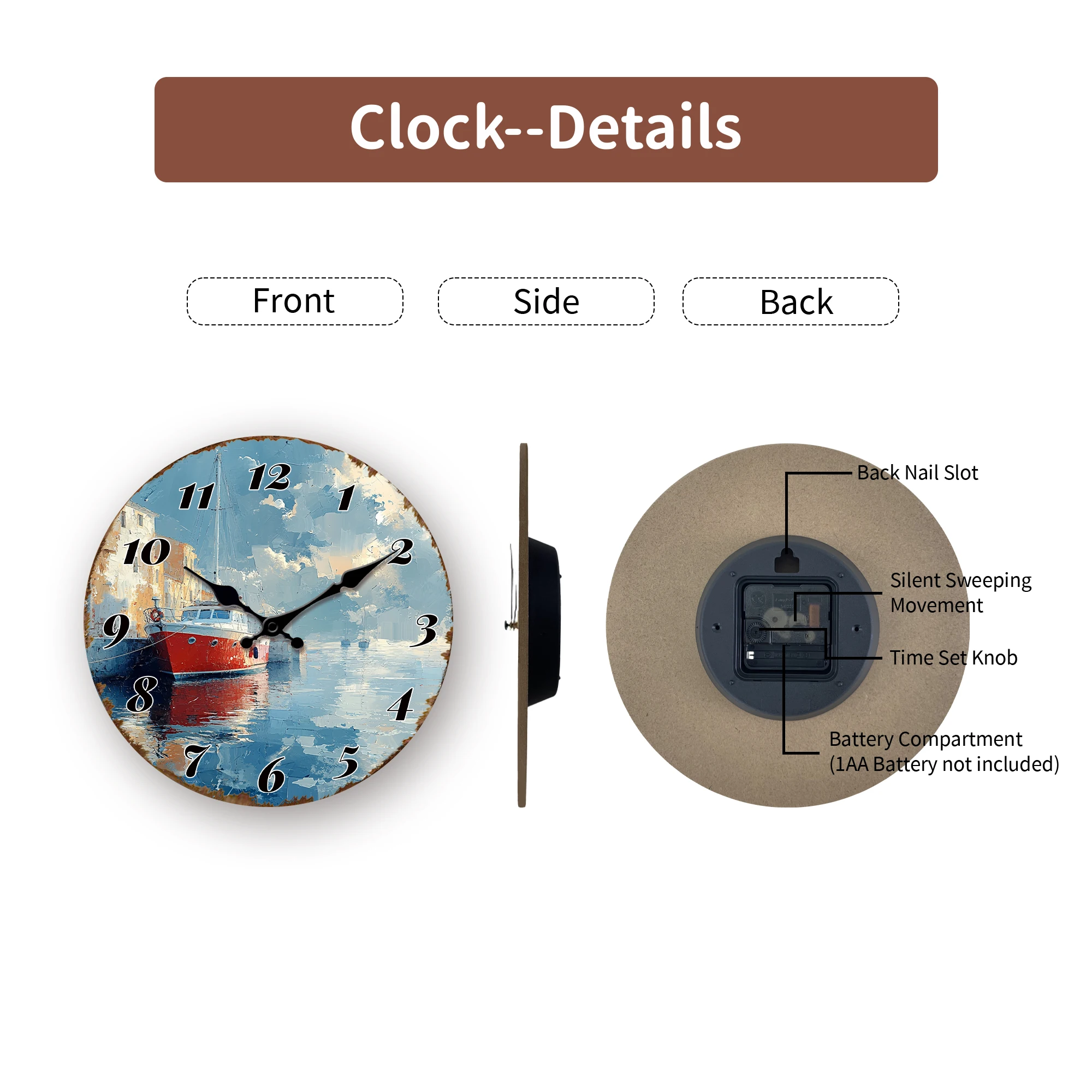 Harbor View with Boats Wall Clock, Nautical Coastal Home Decor