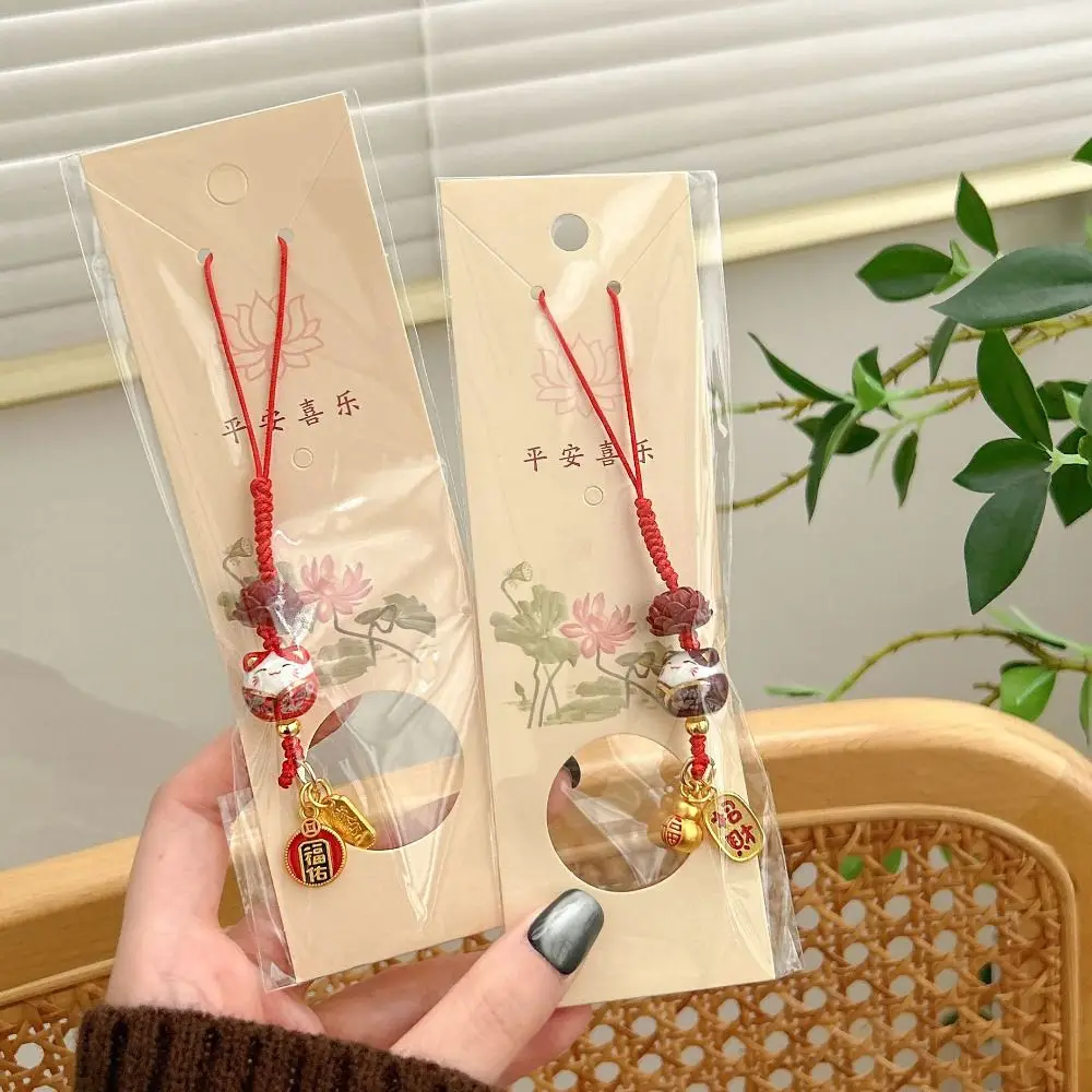 

Cartoon Maneki Neko Key Chain Phone Lanyard Ceramic Lucky Cat Mobile Phone Pendant Fortune Ornament Lucky Cat Phone Charm