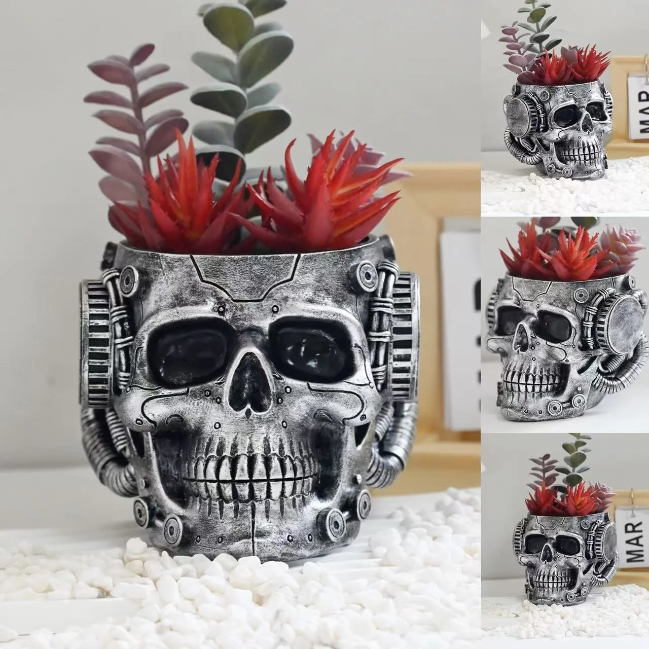 

New Skull Flower Pot Resin Decorative Flower Pot, Skull Home Halloween Ornament Bonsai Flower Pot