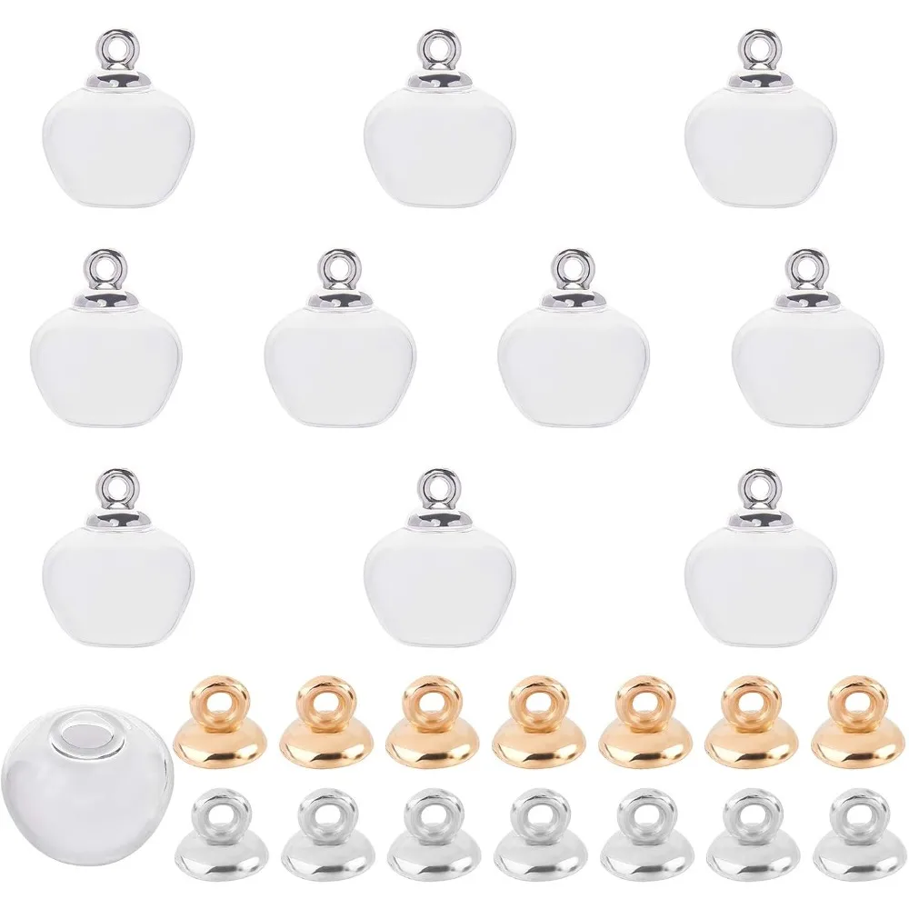 16PCS Clear Glass Rondelle Bottles with CCB Plastic Bead Cap Pendant Bails DIY Pendant Bails Making Kits for DIY Pendant Charms