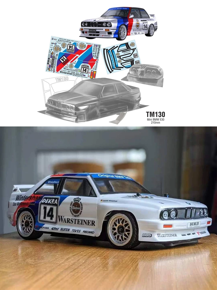 TM130 1/10 E30 M3, M car shell, 210mm, transparent PC, 3D tail wing,/with lamp cup attached