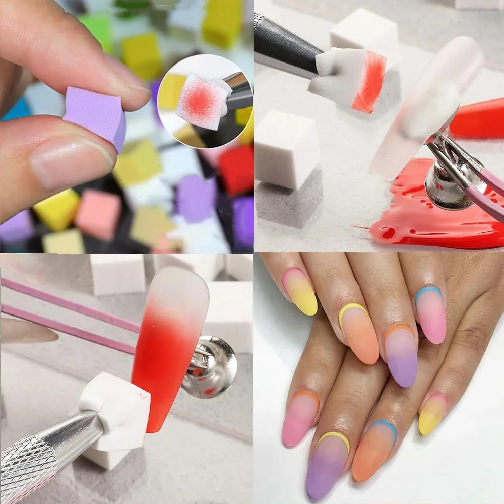 YIKOOLIN 4 Claw โลหะ Grabber Reacher เครื่องมือ 50 PCS/200 PCS มินิเล็บฟองน้ําบล็อกเล็บบัฟเฟอร์ Gradient เล็บเครื่องมือ