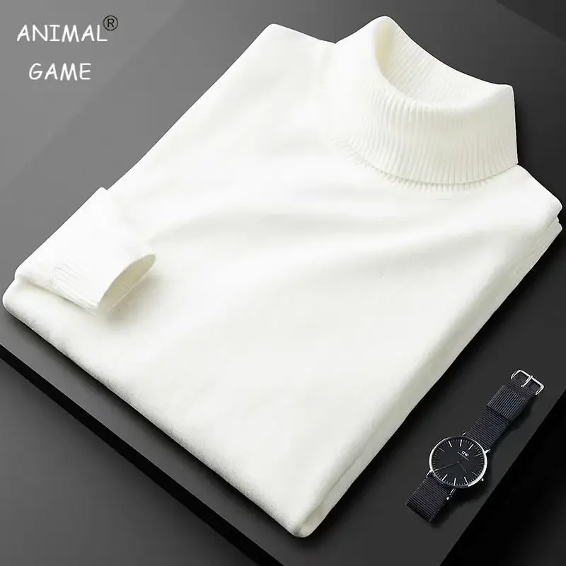 Men's Vintage Long Sleeves Sweater Casual Solid Color Turtleneck Pullover Knit Design Streetwear Winter Warm Breathable Tops