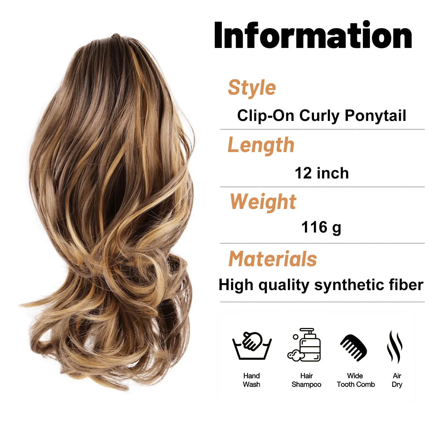 12inch wavy curly ponytail hair Synthetic claw ponytail hair extensions for women ladies daily party holiday