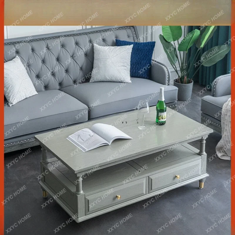 Light Luxury Solid Wood High Grade Gray Coffee Table Modern Gray American Living Room Ash Wood Solid Wood Furniture