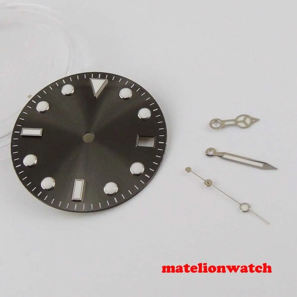 

28.5mm Gray sterile watch dial with luminous hands Fit NH35 NH35A movement