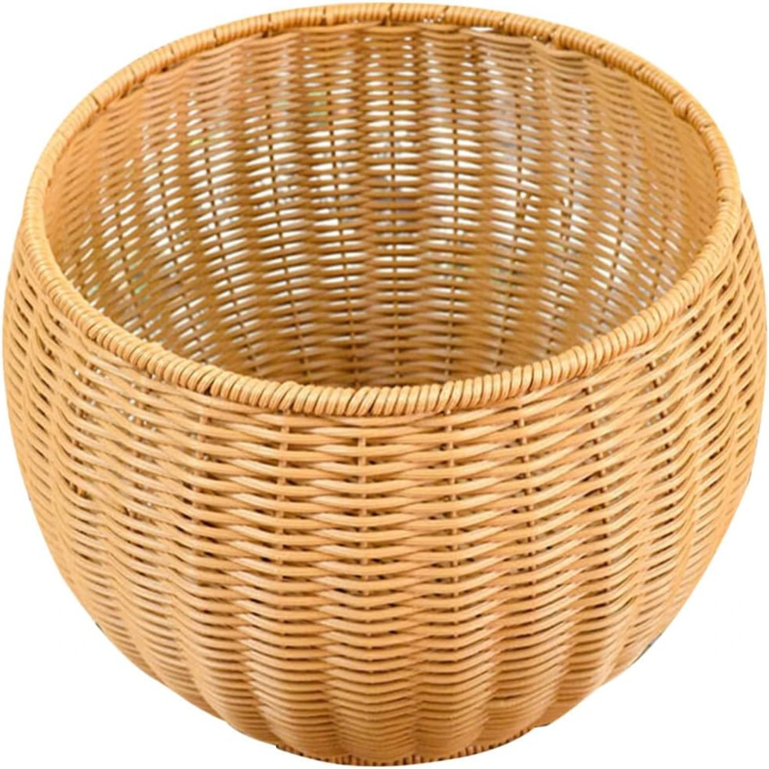 

Elegant Vintage Handwoven Rattan Round Fruit Serving Basket - Exquisite and Beautiful Wicker Organizer for Kitchen Ornaments - S