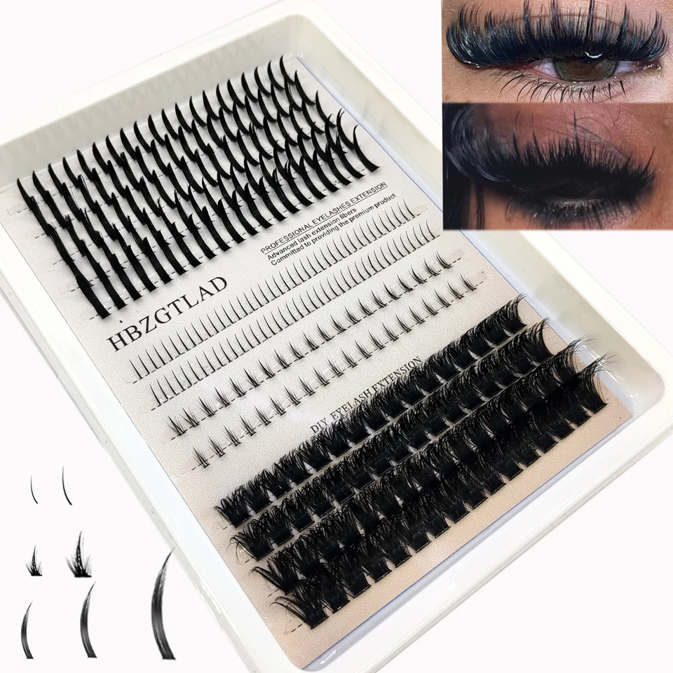 HBZGTLAD pestañas 80D/100D clúster de pestañas con base y volumen puntiagudo DIY pestañas de anime clúster extiende pestañas 6