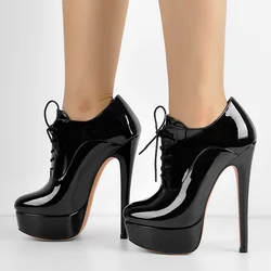 DALTolMaker-Bottes à plateforme en cuir verni pour femme, talon aiguille à lacets, confortables, grande taille, chaussons sexy
