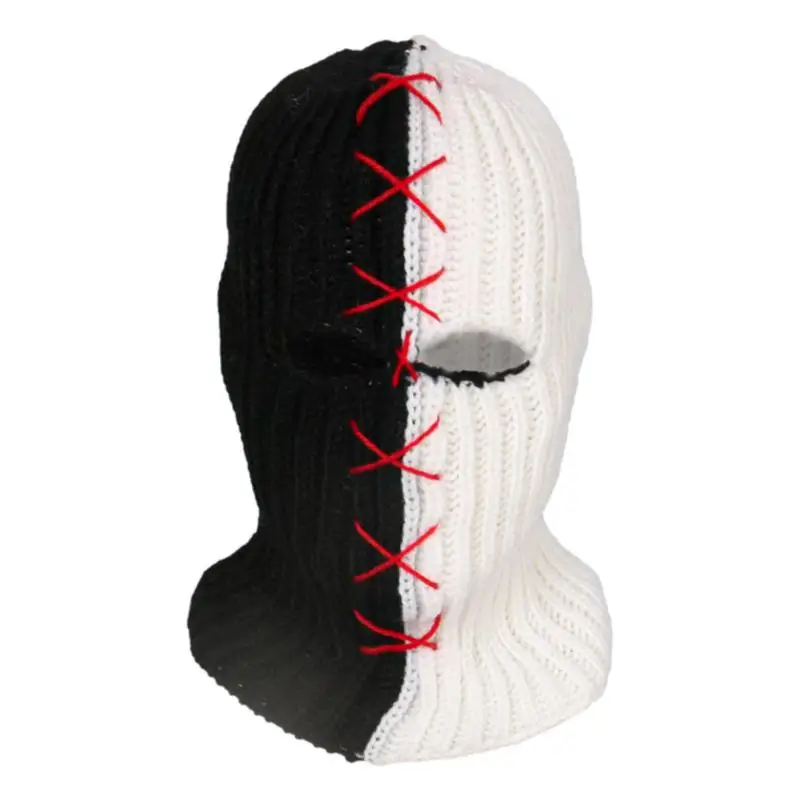 Ski Balaclava Thermal Winter Balaclava Black White pullover hat Men women Knit Insulated Face Mask Breathable Handmade Balaclava