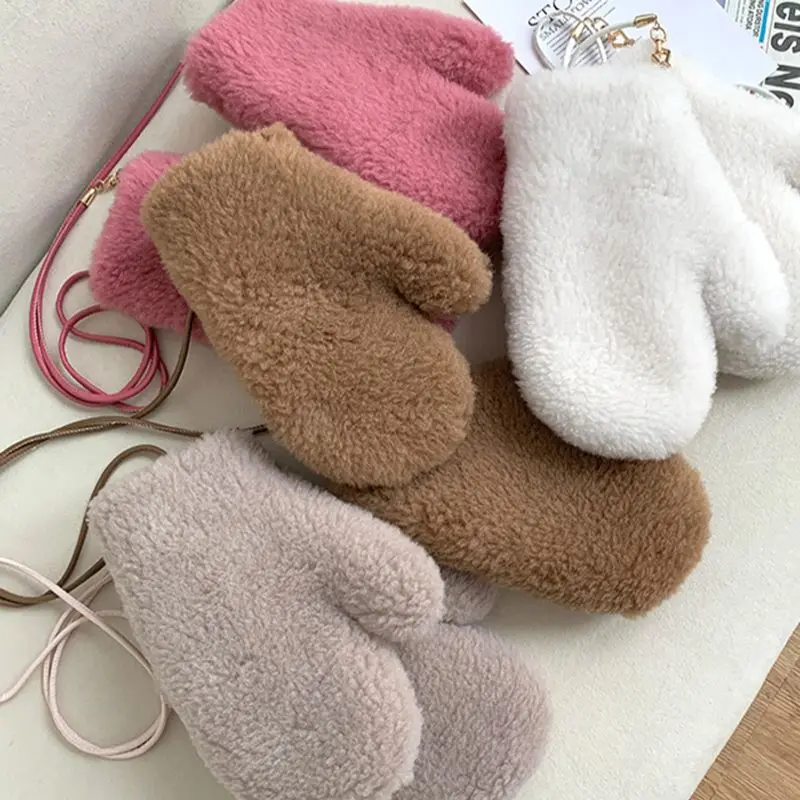 Winter Women Wool Gloves Ladies Thicken Warm Cute Outdoor Woolen Couple Gloves Solid Color Full Finger Mittens Hand Warmer S3486