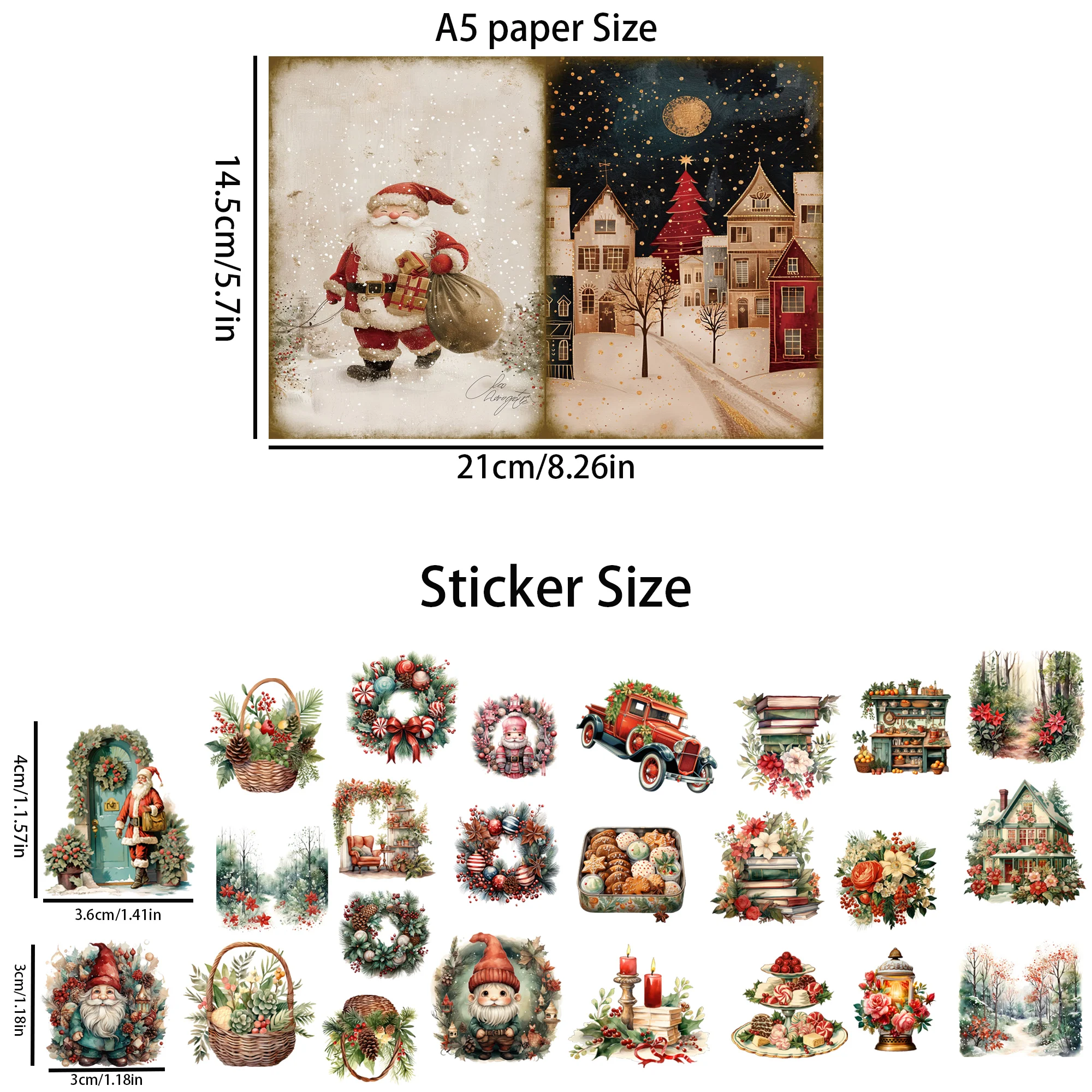 60pieces(paper+sticker) Vintage Christmas DIY Decoration Junk Journal Kits,Perfect for Arts Crafts,Holiday Party,Arts Crafts