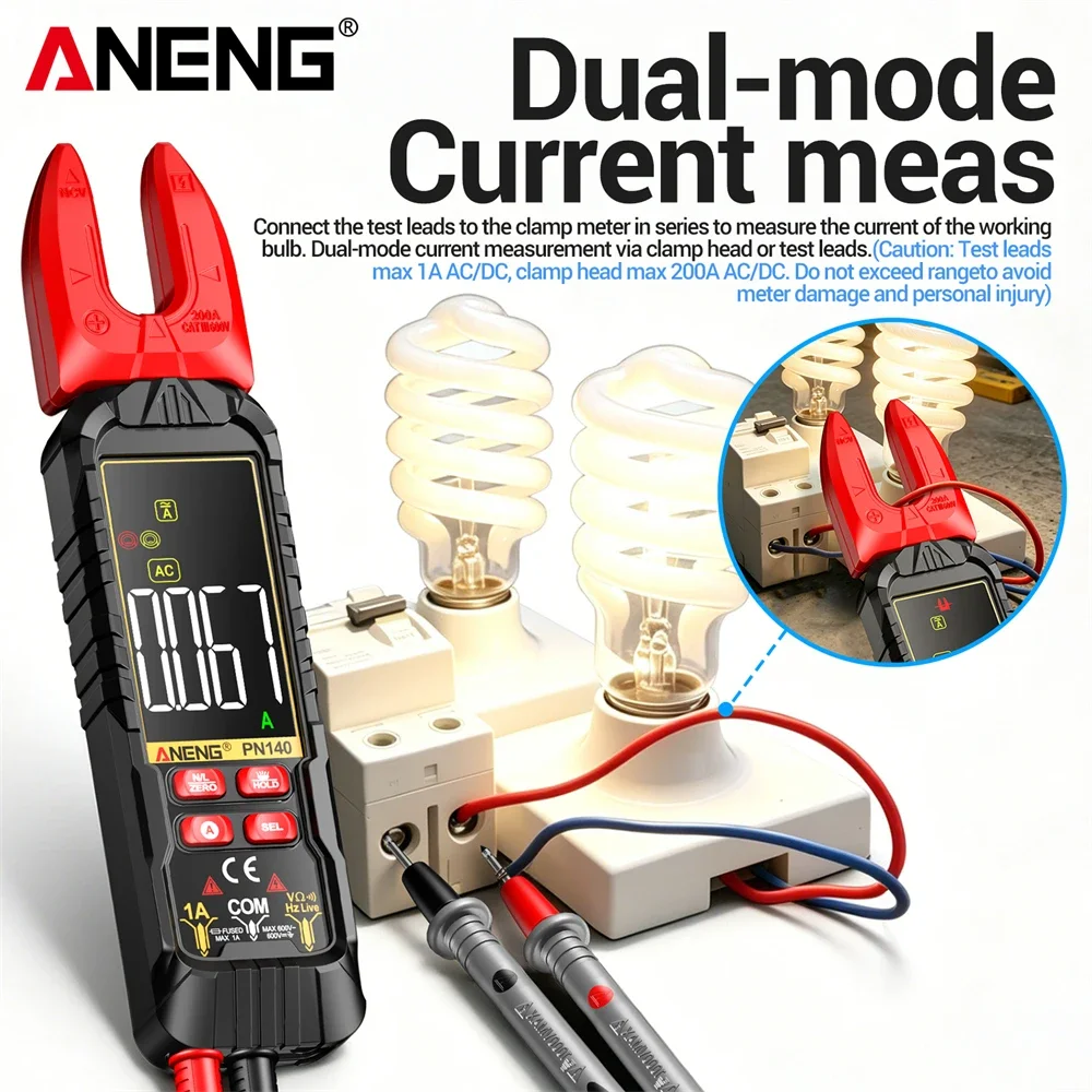ANENG Clamp Meter Multimeter Automatic Recognition PN140 Smart Jaw 90°Rotary U-Clamp VA Color Screen Digital Electrician Tools