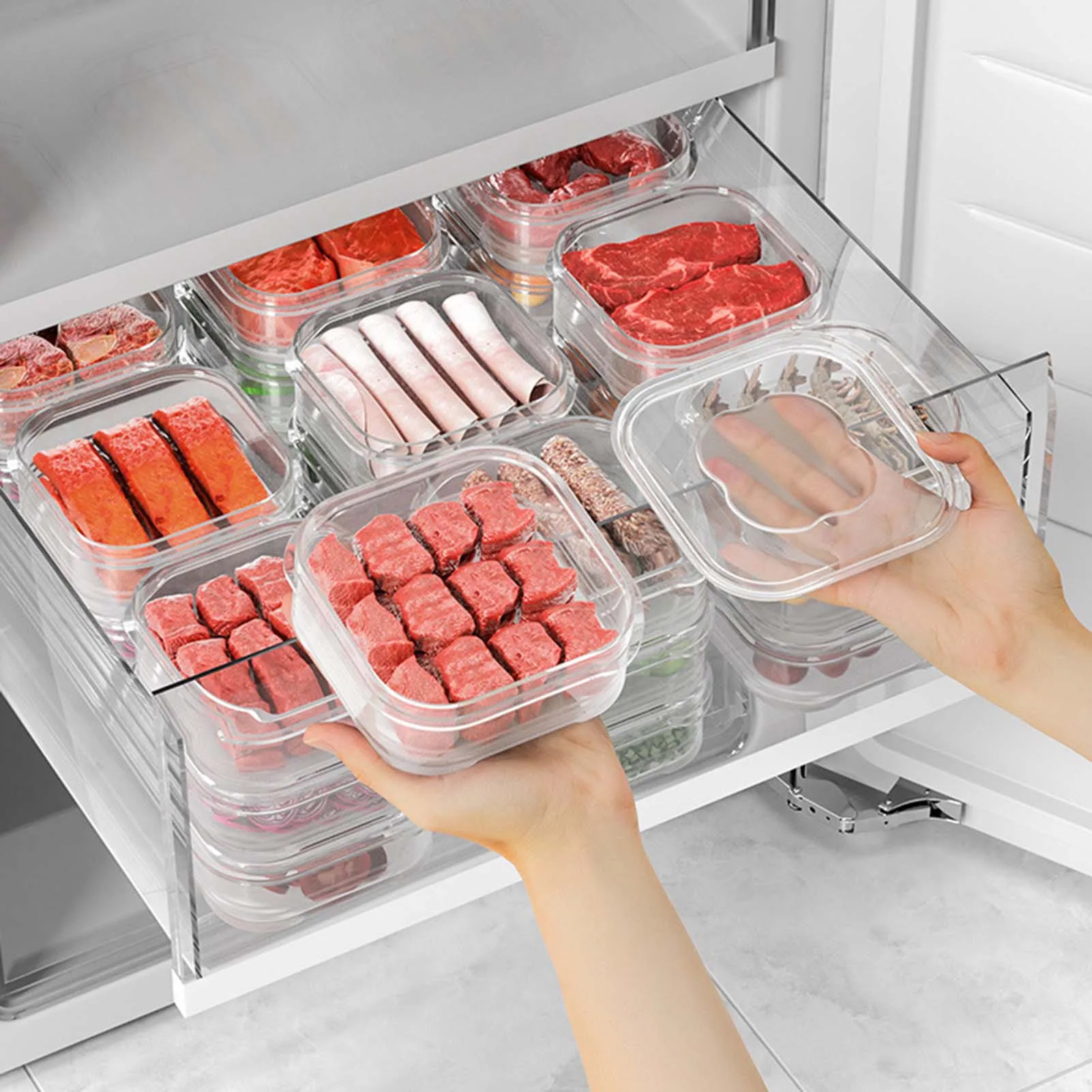 

Refrigerator Storage Box Food-Grade Meat Fresh-keeping Box Home Kitchen Vegetable Fruit Sealed Refrigerator Organizer Bins