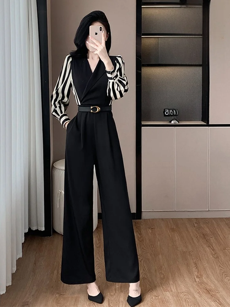 

Черный облегающий комбинезон с высокой талией и широкими штанинами, комплект из драпированного материала, качество премиум-класса, новая осенняя коллекция 2025, женская одежда