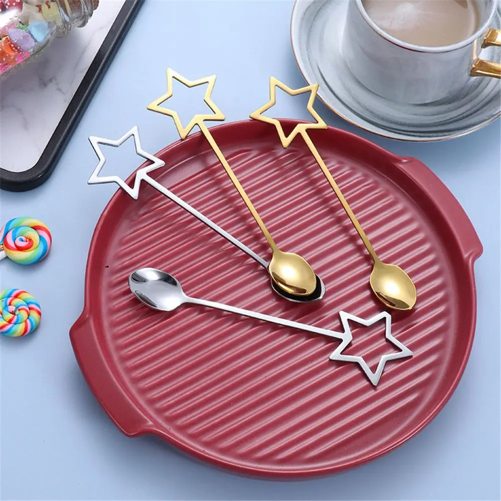 

New Dessert Scoop Ice Spoon Milk Tea Stirrer Stainless Steel Coffee Spoon Star