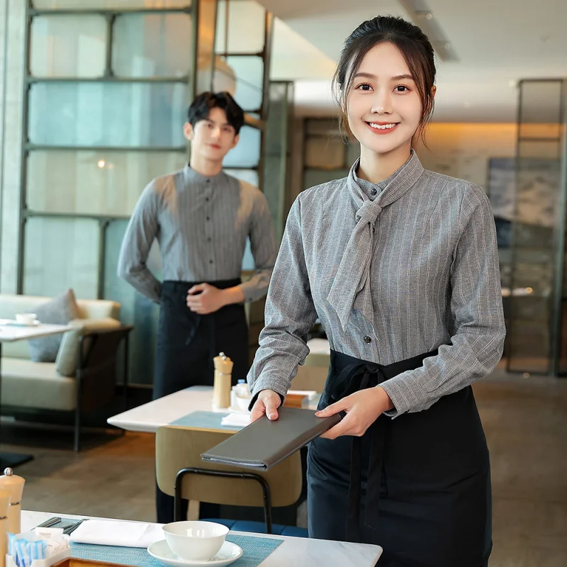 Uniforme de servidor de restaurante de comida rápida manga longa restaurante ocidental cafeteria steakhouse hambúrguer bolo loja camisa de funcionário para wo