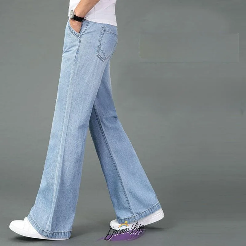 جينز رجالي جديد للصيف بقصة فضفاضة وساق مستقيمة وواسعة، بنطلون جينز طويل كاجوال بقصة واسعة من الأسفل، بنطلون جينز مريح بقصة فض...