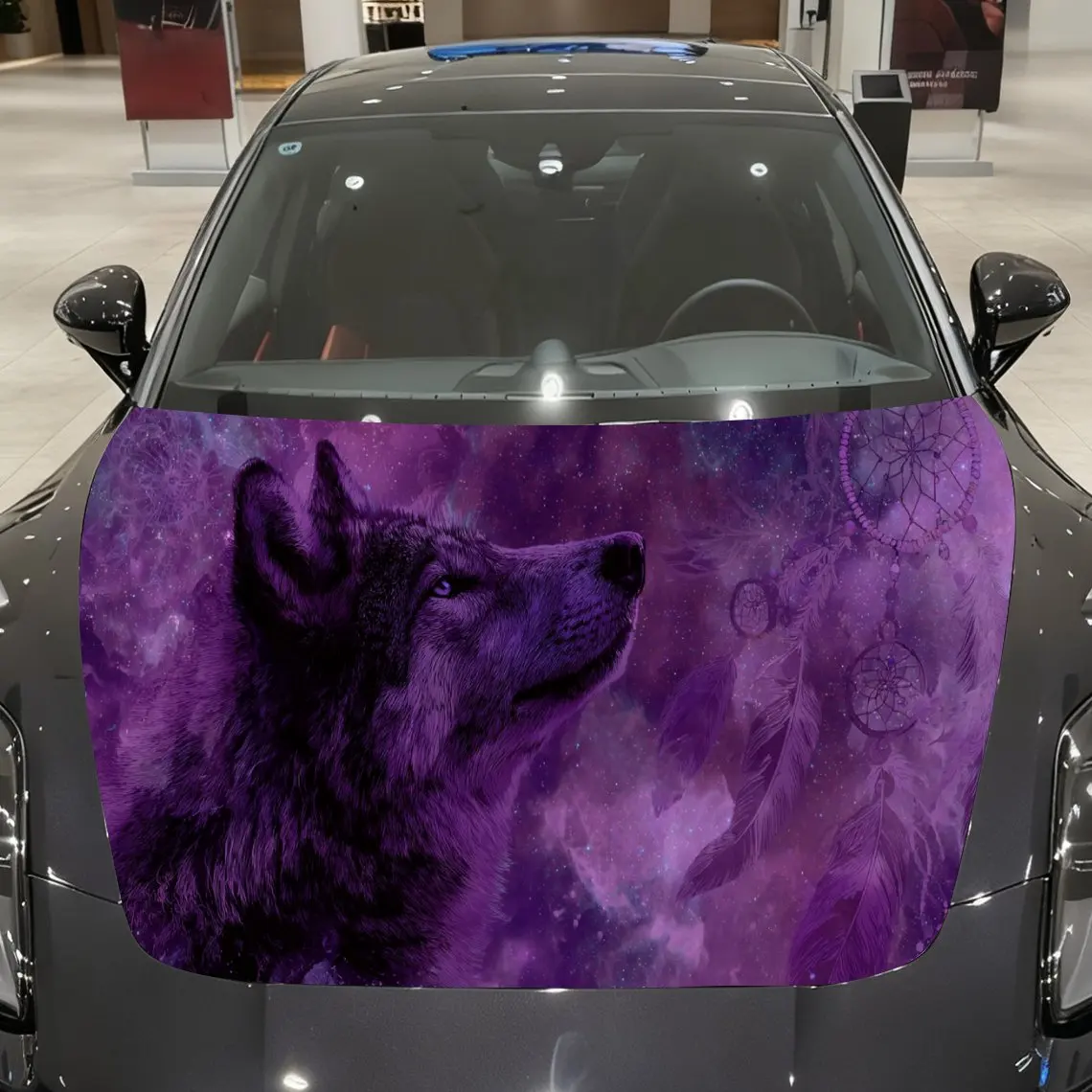 

Majestic Purple Cosmic Dreamcatcher Wolf Car Cover Sticker, Auto Hood Decal, Car Exterior Scratch Resistant Decal, Trendy Gift f