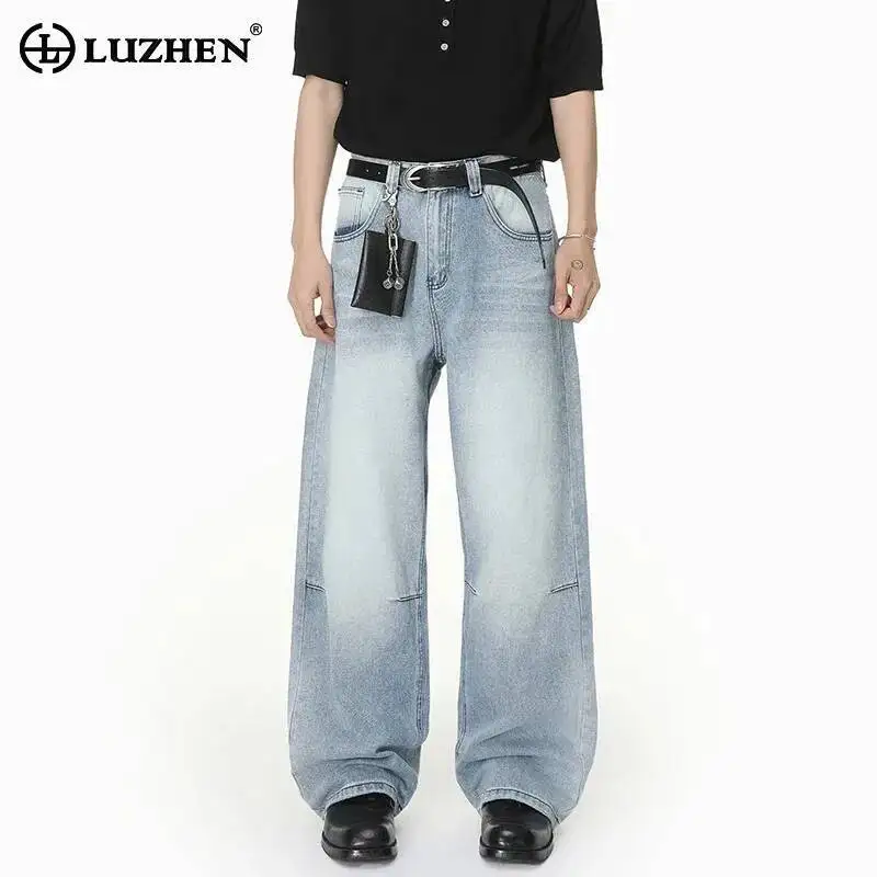 

LUZHEN 2026 Spring Fashion Gradient Washed Straight Denim Pants Men's Fashion Handsome Loose Wide Leg Jeans Simple Style JY6602