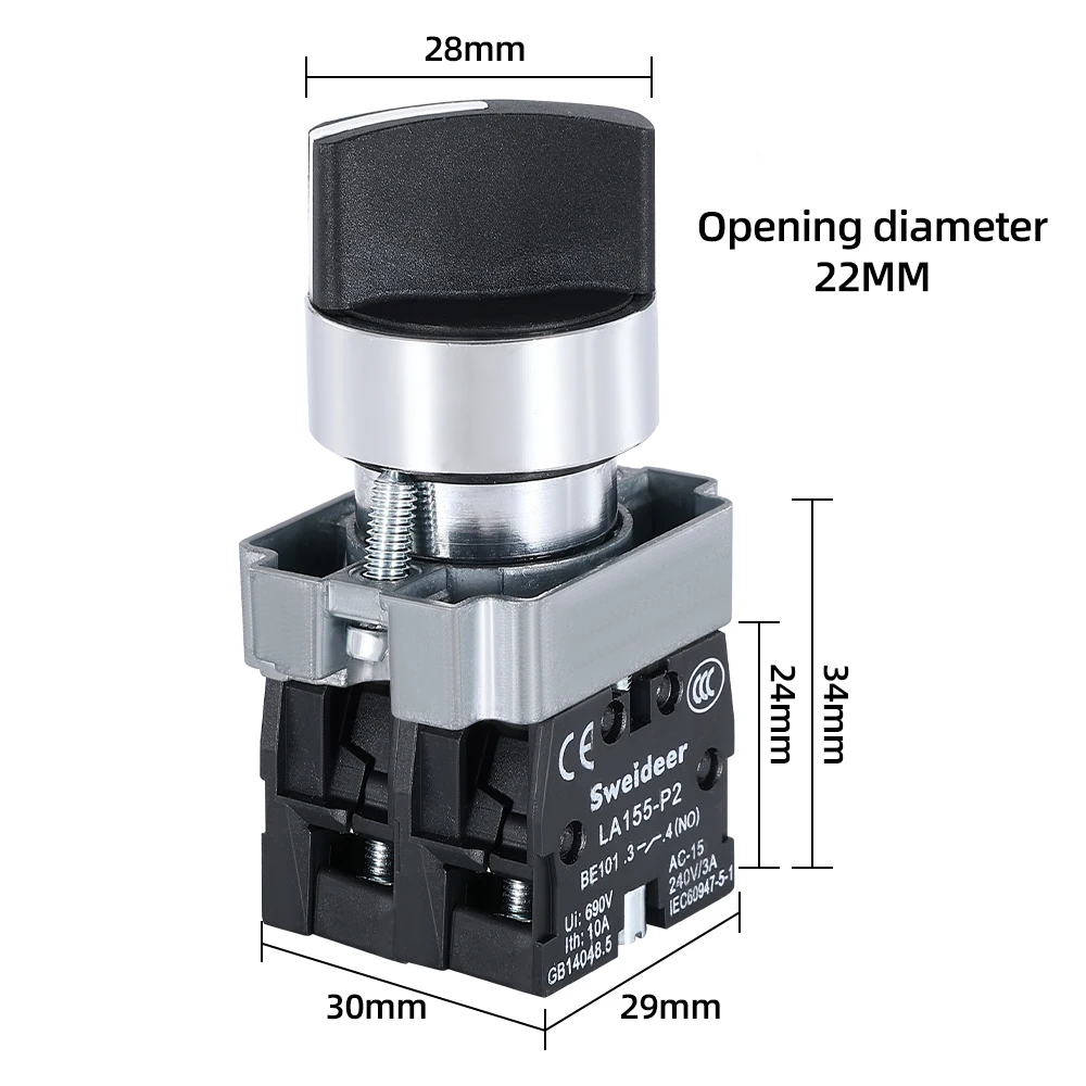 Knob Switch 22mm XB2-BD21 BD33 BD23 BD25 BD35 BD41 BD53 BJ33 1NO/2NO/1NO1NC 2/3 Position Self Locking Reset Select Knob Switch