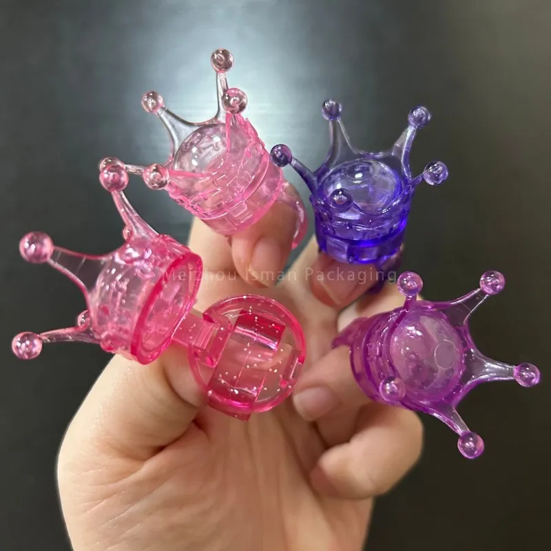 

50Pcs Empty Cute Mini Pink Purple Crown Shaped Ring Lip Balm Jar Makeup Lip Gloss Container Blush Case Packing for Kids 2g
