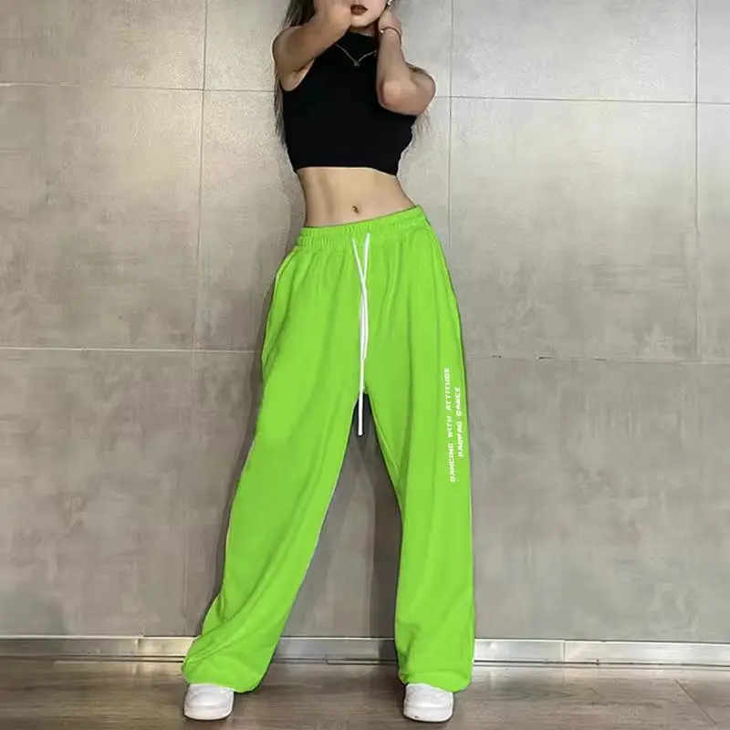 Women 2024 Spring Autumn New Elastic High Waist Drawstring Straight Pure Cotton Floor Towers Loose Tie Dye Wide Leg Casual Pants