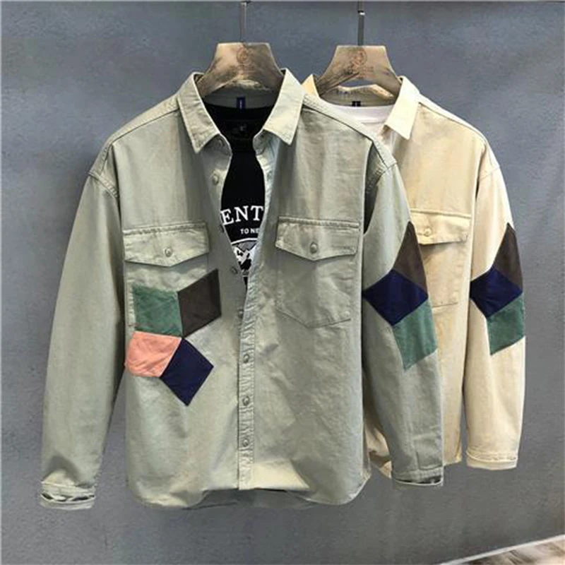 Spring Autumn Fashion POLO Collar Long Sleeve Patchwork Men\'s Clothing Blouse Color Blocking Striped Korean Single Casual Shirts