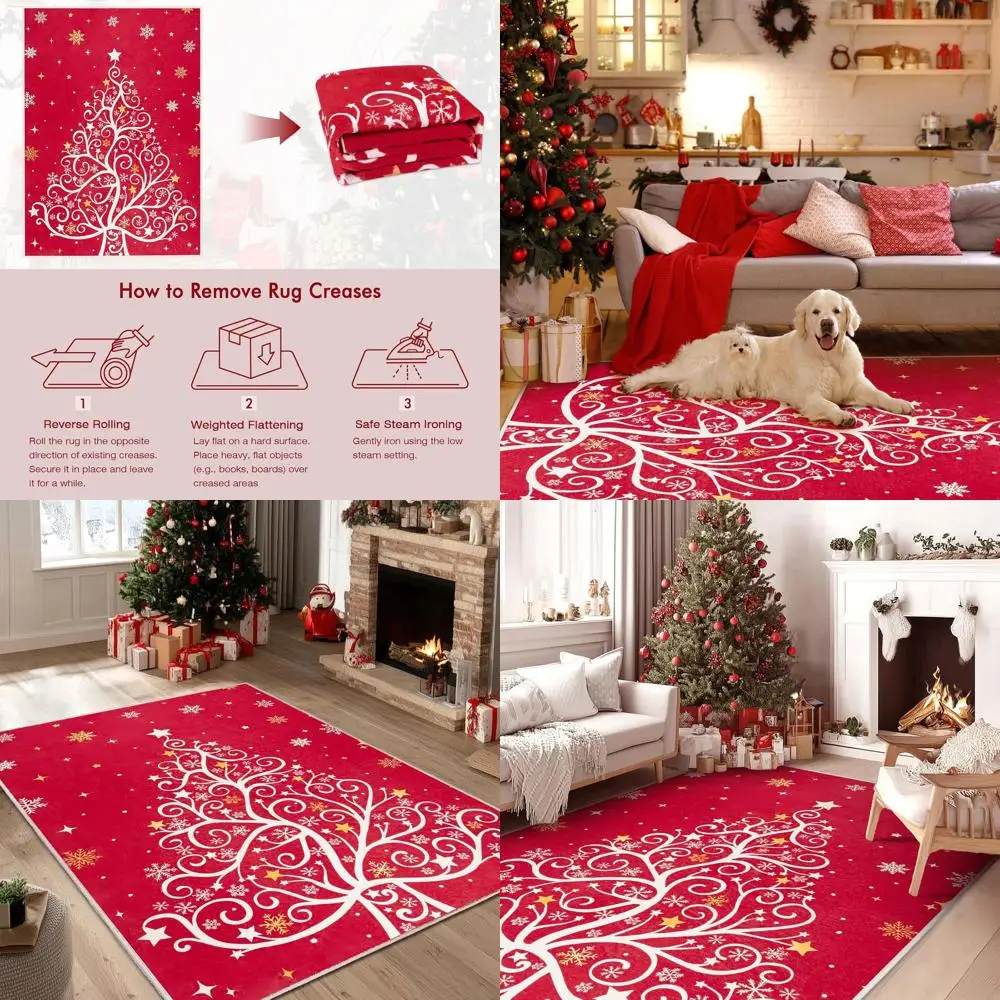 

5x7 Kids' Christmas Rug, Non-Slip Living Room Carpet, Low Pile for Home Decor