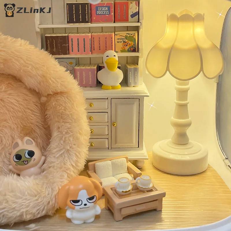 ▶ 1 SZT. Miniaturowa lampka stołowa w kształcie pączka kwiatu do domku dla lalek w skali 1/12, lampka nocna, meble, model domu, dekoracja, zabawka, akcesoria do domku dla lalek