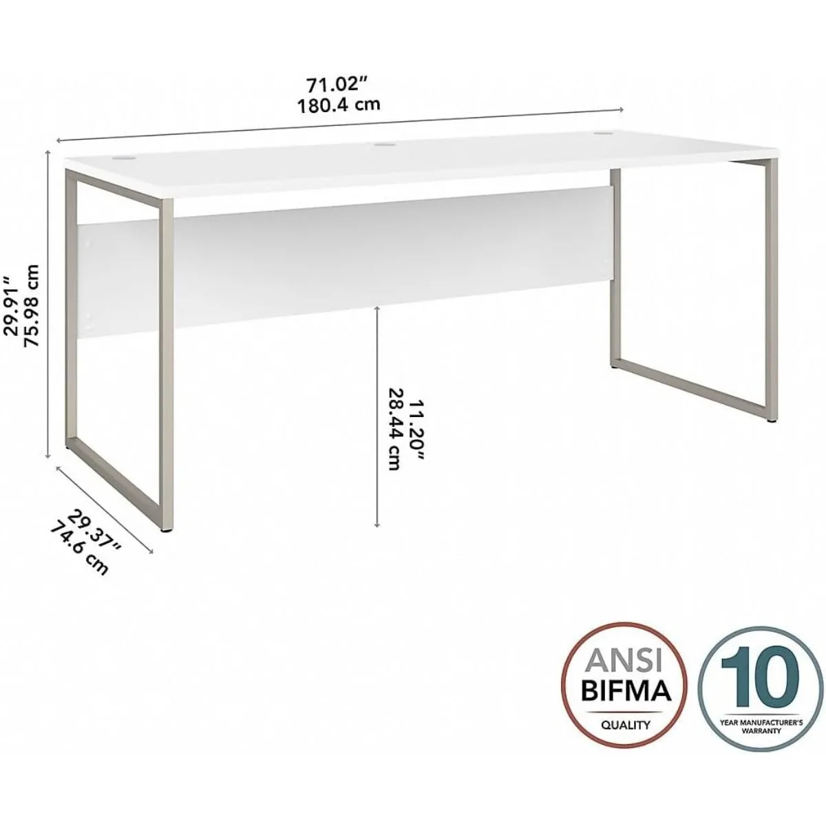 Bush Business Furniture Hybrid 72W x 30D scrivania da tavolo per Computer con gambe in metallo in bianco