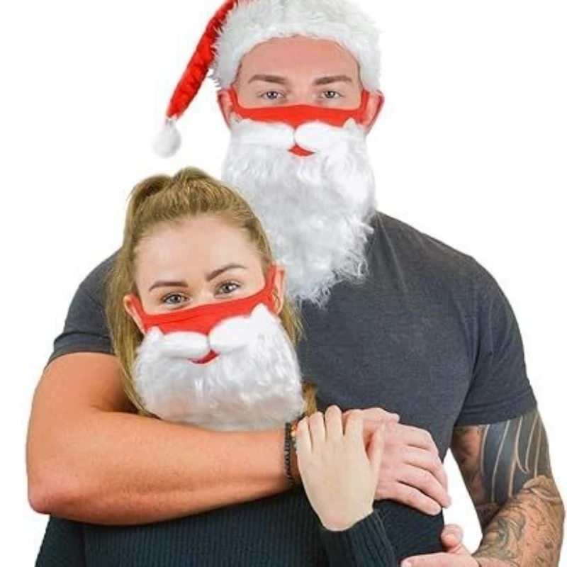 

New Year Plush Santa Hat Adult & Child Christmas Decorative Mask Holiday Gift Funny White Beard Mask Santa Claus Theme