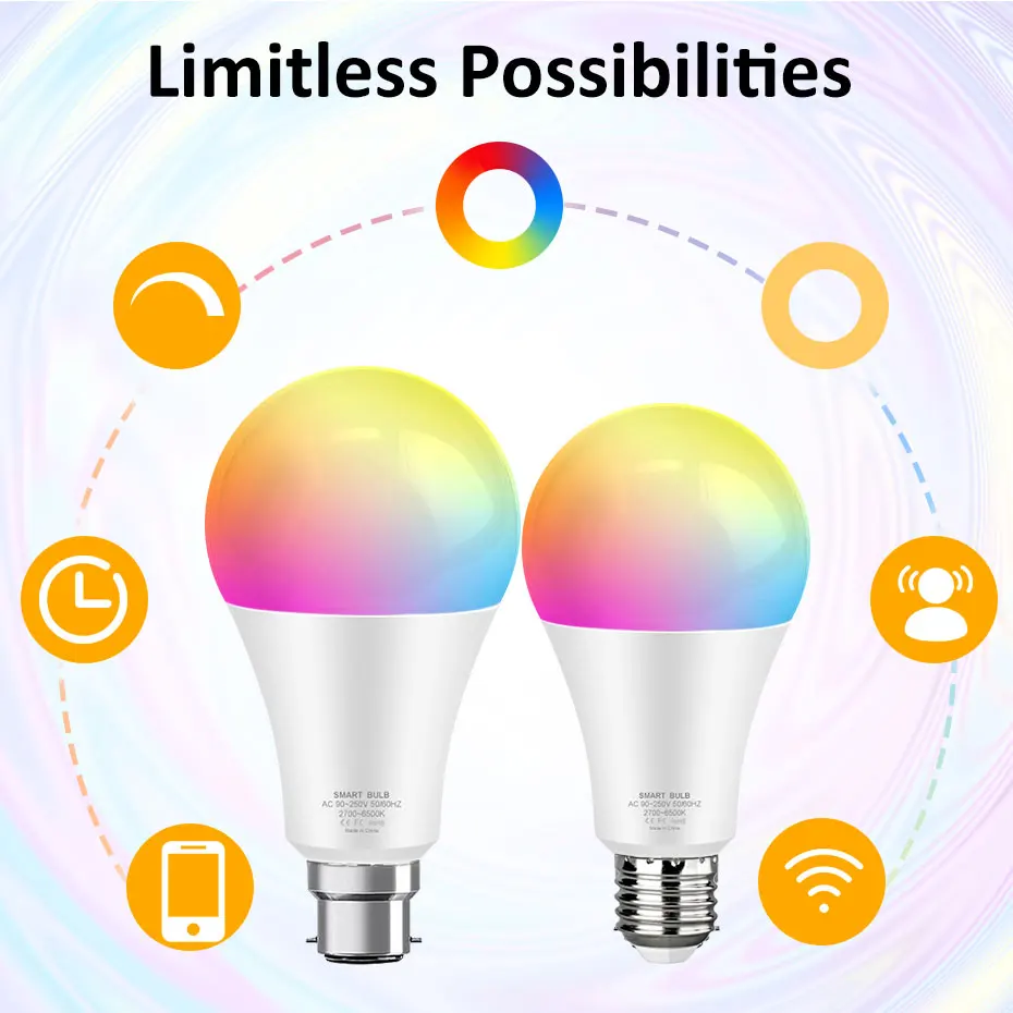 Zigbee/Wifi LED Light Bulb E27 18W 15W RGB Dimmable B22 Lamp Tuya Smart Life APP Control Compatible Alexa Google For Home