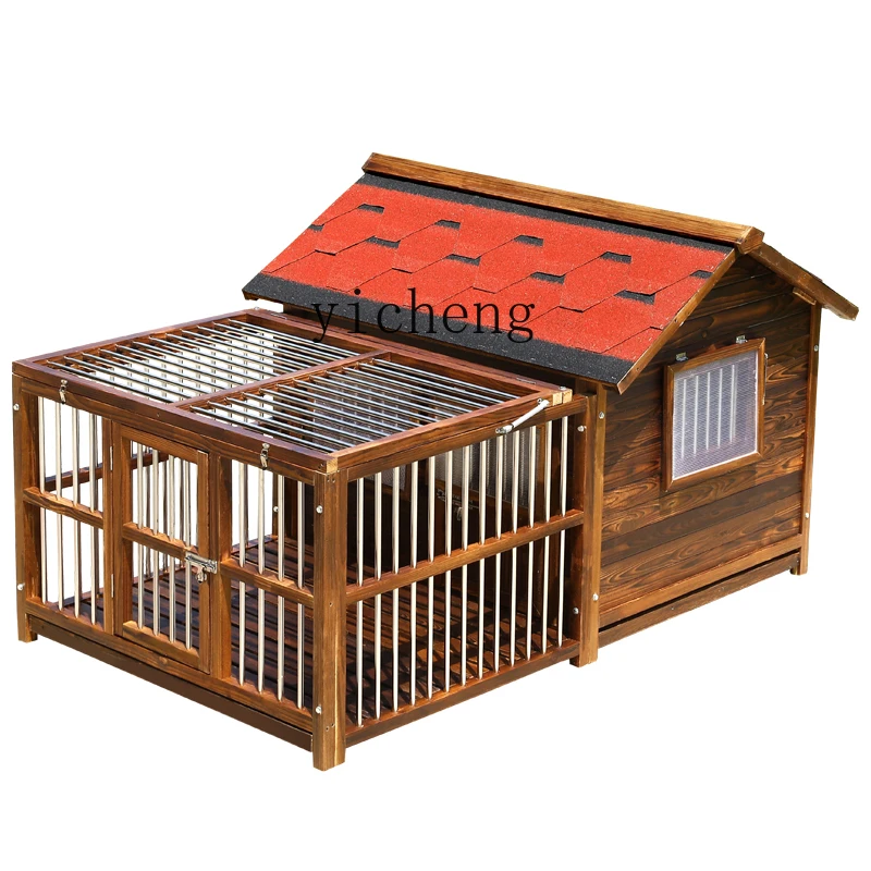 

LSL Solid Wood Outdoor Dog House Fence Waterproof Outdoor Medium and Large Dog House Winter Warmth