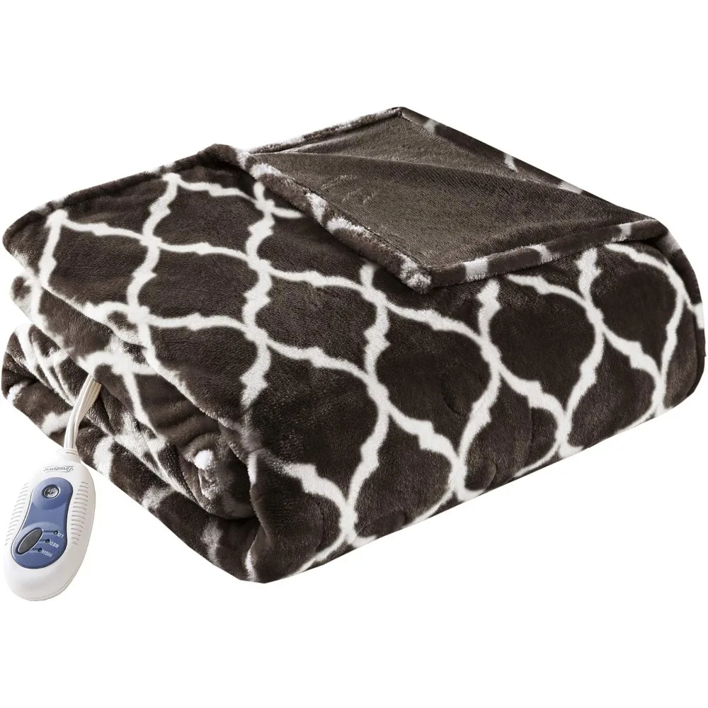 

Ogee Printed Plush Electric Blanket for Cold Weather, Fast Heating, Auto Shut Off, Virtually Zero EMF, Multi Heat Set