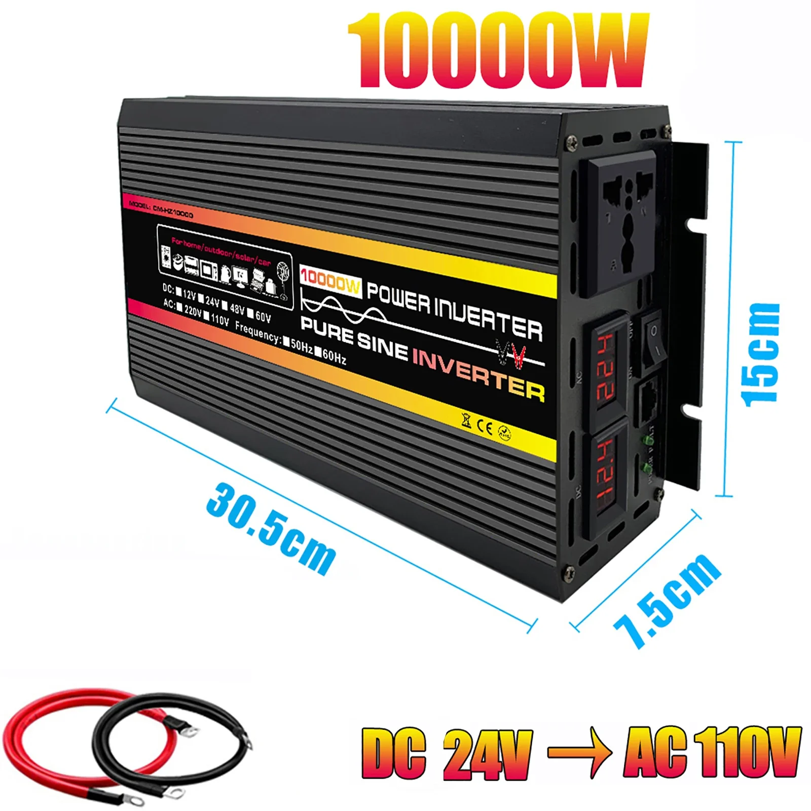 Pure Sine Wave Power Inverter 10000W Transformer Car Converter Solar System Home Outdoor Camping RV Wave Power Inverter