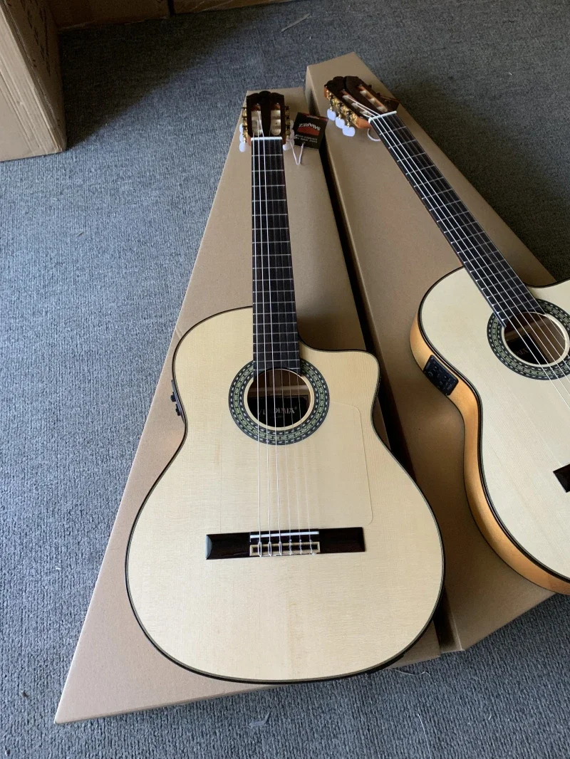 Handmade Electric Flamenco Guitar with Solid Spruce and Rotten Wood Body,Classical Guitar AF65E,Thin Body 67mm 39 inch