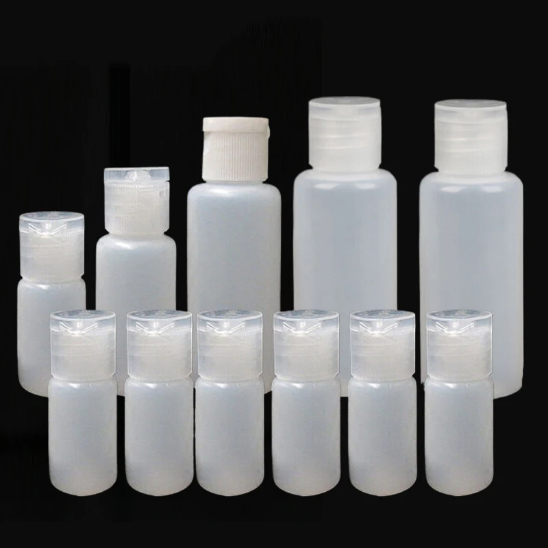 30pcs 10-50ml PE Translucent Plastic Flip Bottles Butterfly Cap Squeezable Sample Container For Liquid Cleanser Lotion Shampoo