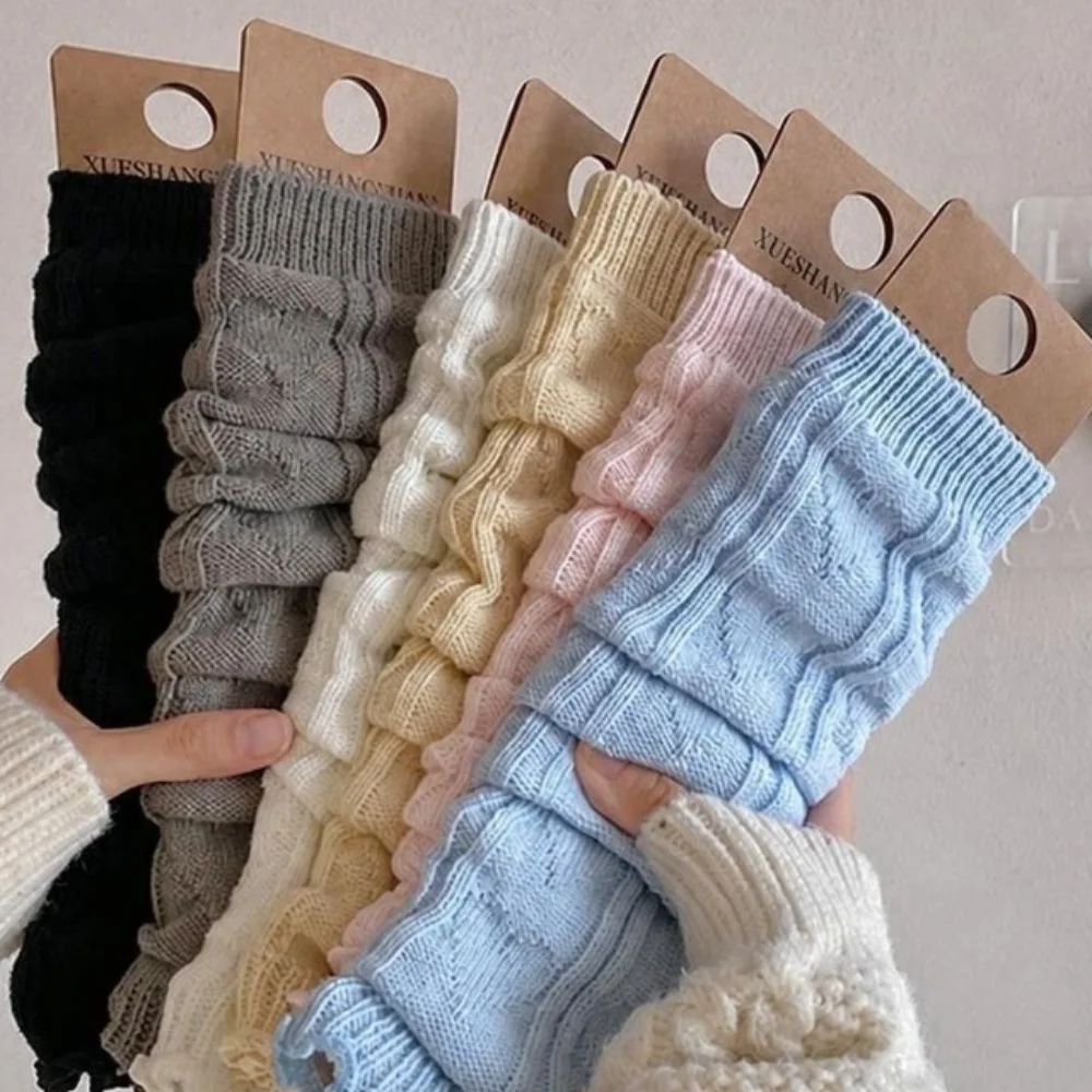 Warmth Lolita Fashion Leg Warmers Knitted Foot Cover Lace Stacked Socks Ballet Style Acrylic Leg Cover Socks JK Sock Covers