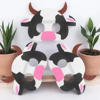 3 قطع من أقنعة البقرة الحيوانية غير المنسوجة من القماش المريح للأطفال، أقنعة حفلات الهالوين، تصميم حيوانات كرتونية لطيفة