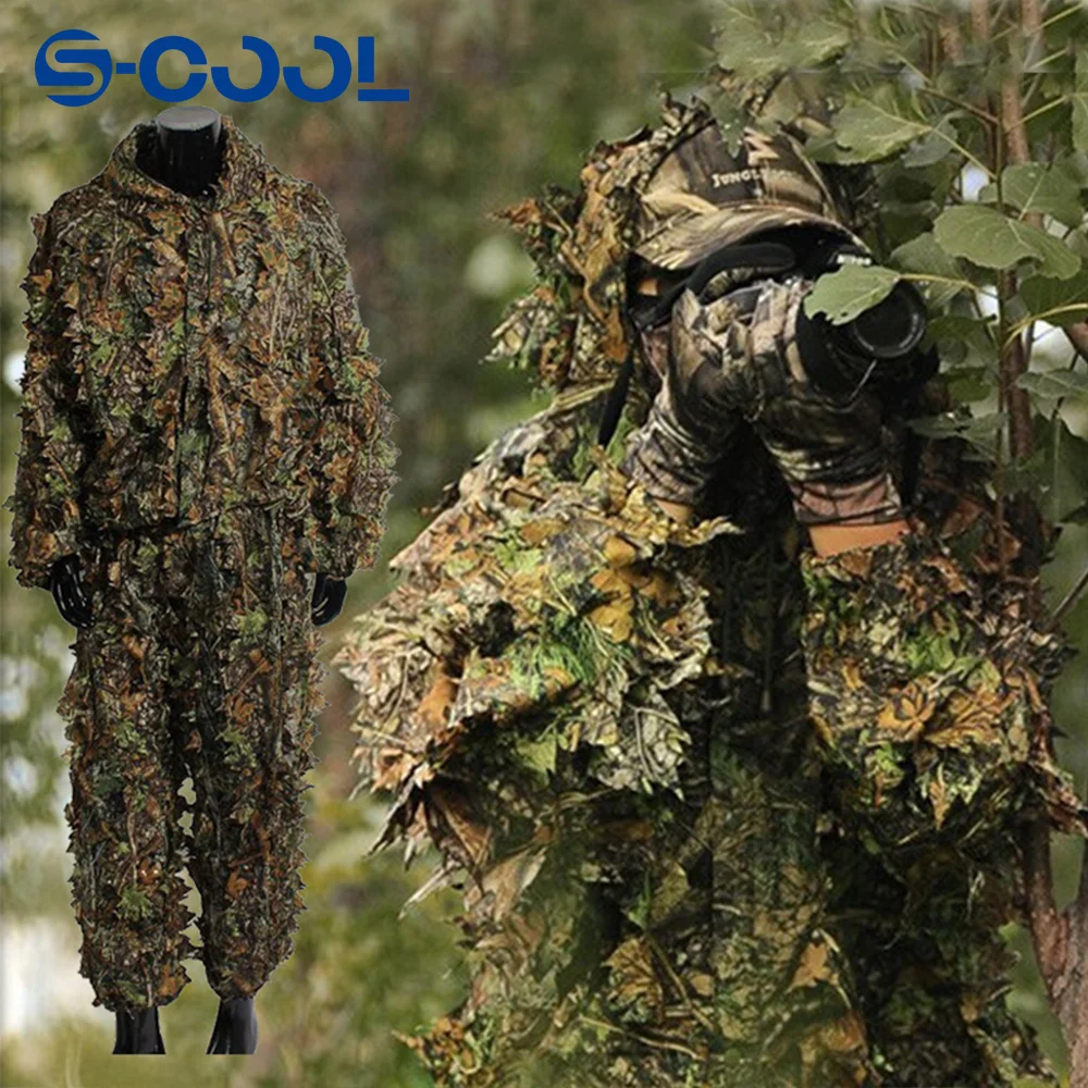 

Уличный костюм Ghillie, камуфляжная одежда для мужчин и женщин, женская тренировочная одежда в виде листьев, охотничий костюм, брюки, куртки с капюшоном