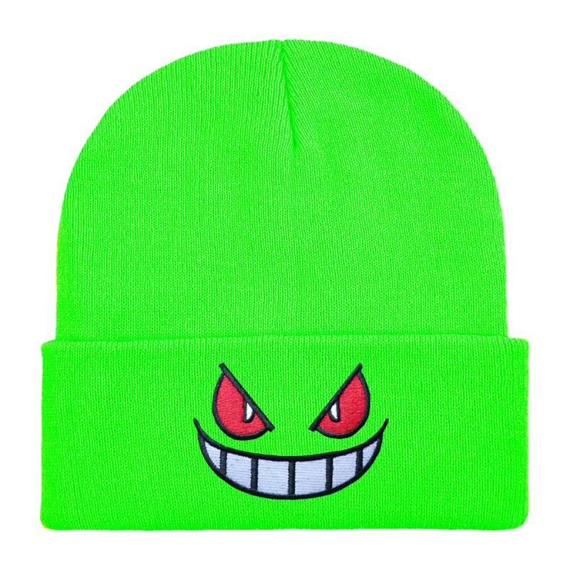 Anime Cartoon Figure Gengar Embroidered Knitted Autumn Winter Warm Wool Hat Gengar Beanies Cap Hot Fashion Decoration Unisex