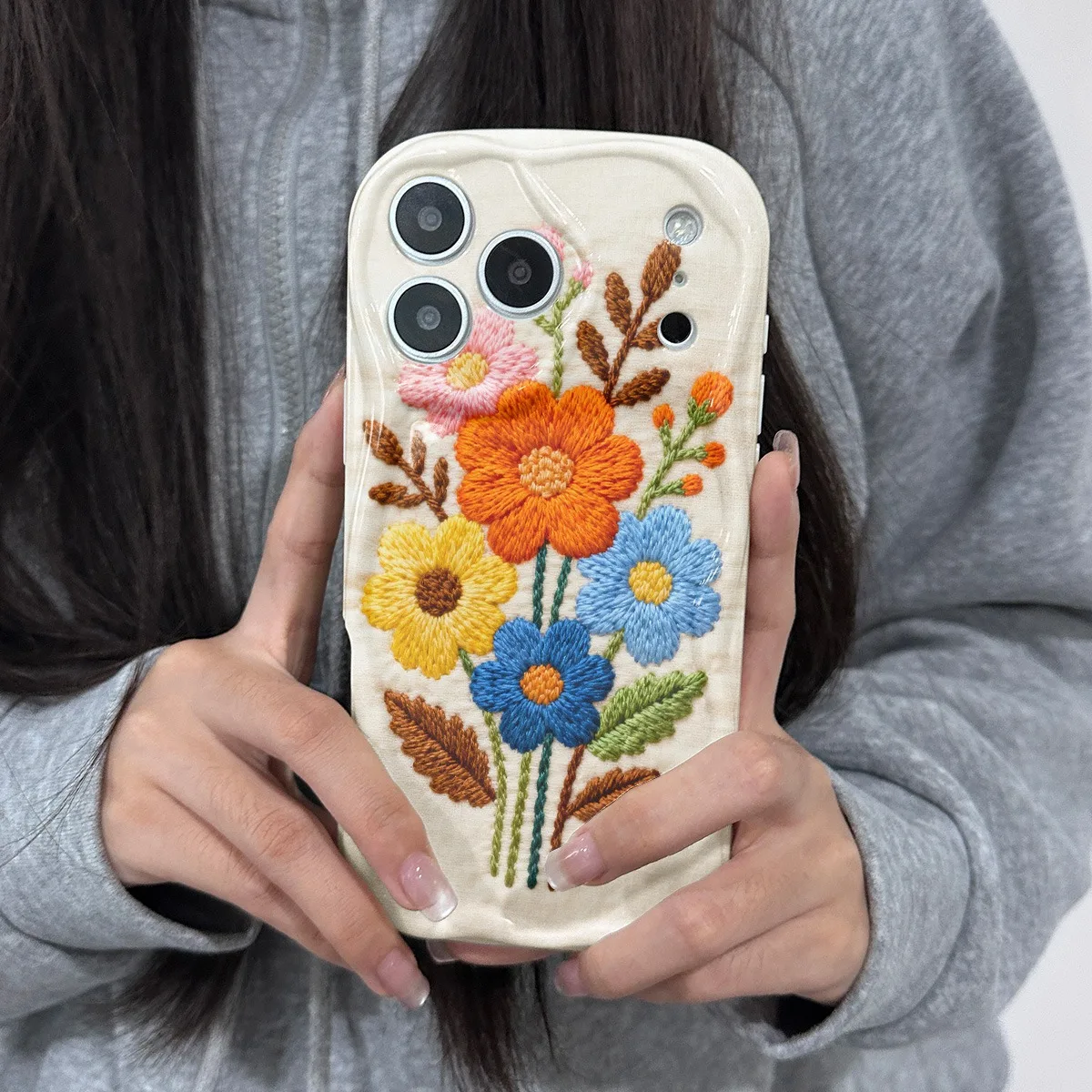 Oil painting Flower Print Lens Protect 3D Wavy Edge Phone Case For Samsung Galaxy S23 S24 S25 S26Ultra A07 A15 A16 A17 A06 Cover