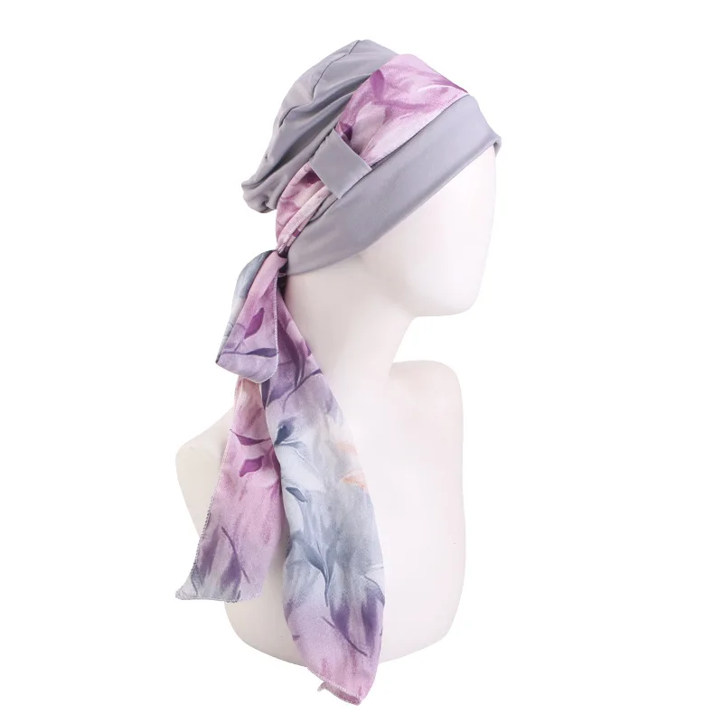 Neue zweiteilige muslimische Stretch-Turbane für Frauen, vorgebundene Kopftücher, Bandanas, Kopftuch für Krebspatienten und Haarausfall, Kopfwickel, Stretch-Hijabs – Detail 12