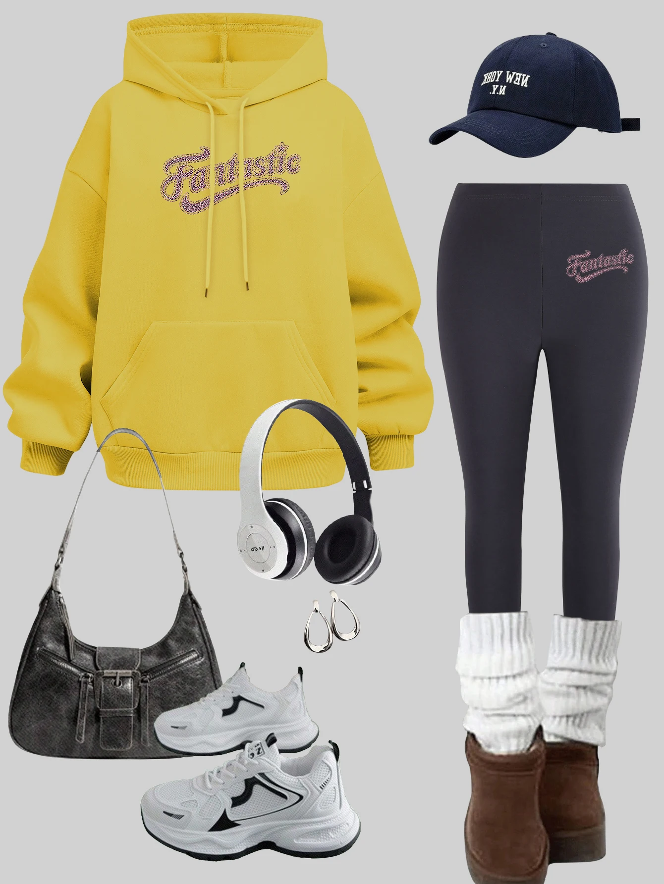 

Pink Leopard Print Fantastic Printed Women Hoodies Set elasticity Loose pants Pocket Fleece Pullover Thicken Autumn leggings