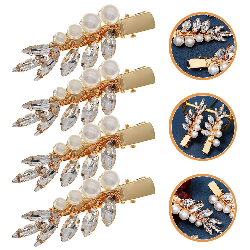 

4pcs Duckbill Clips Pearl Gold Rhinestone Barrettes Wedding Bridal Party Accessories For Hair Accessories For Girls Women